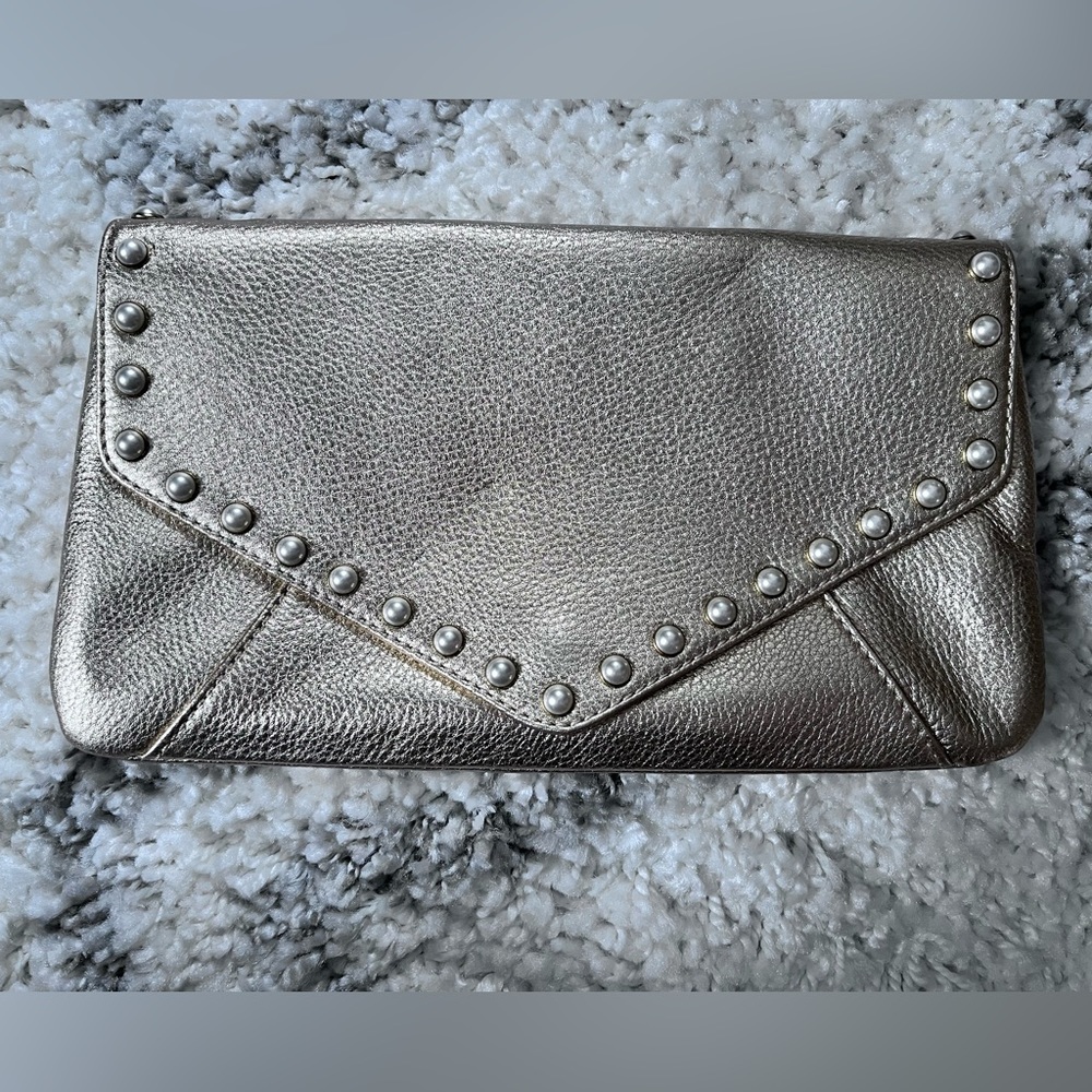 Lilly Pulitzer Metallic Silver Studded Envelope Clutch